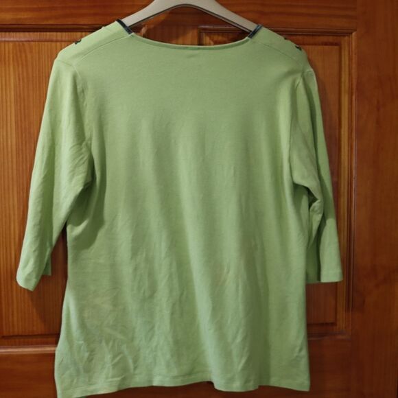 Sigrid Olsen Green Floral Embroidered Blouse 12 Y2K 90s Top - Picture 7 of 15